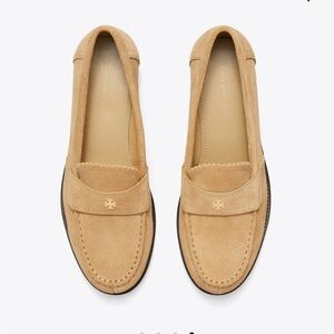 Tory Burch Tan Suede Penny Loafers